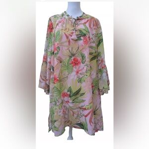 J. Jill Size Large Women's Pink Floral Long Sleeves Swing Dress